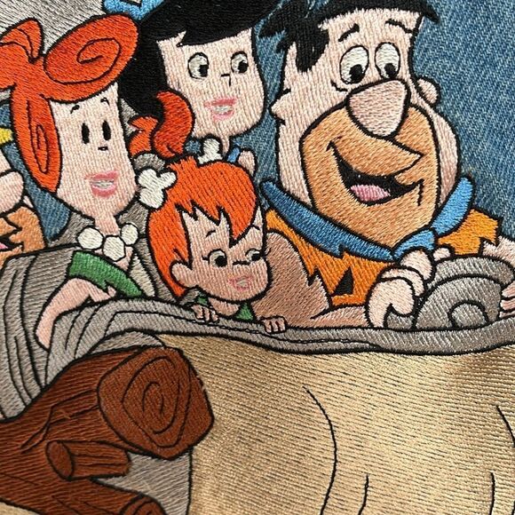 Vintage Too Cute Flintstone Denim Jean Jacket Size 2 Unisex - Picture 5 of 11